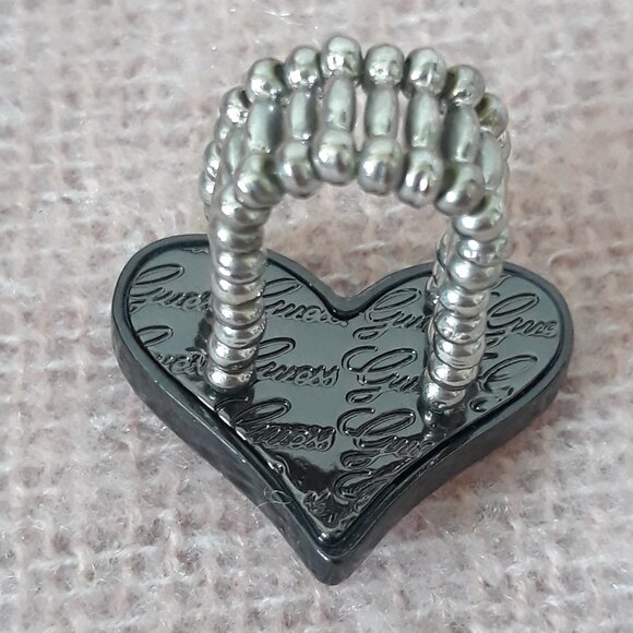 Guess Heart Ring with Adjustable Band. Pink, White and Black - Picture 4 of 5